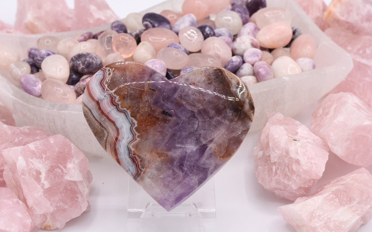 Amethyst & Mexican Crazy Lace Agate Heart