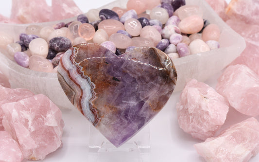 Amethyst & Mexican Crazy Lace Agate Heart