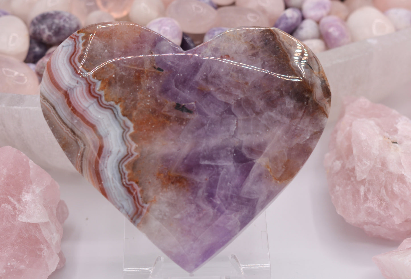 Amethyst & Mexican Crazy Lace Agate Heart