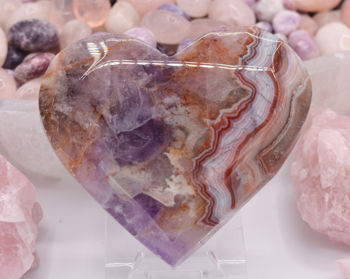 Amethyst & Mexican Crazy Lace Agate Heart