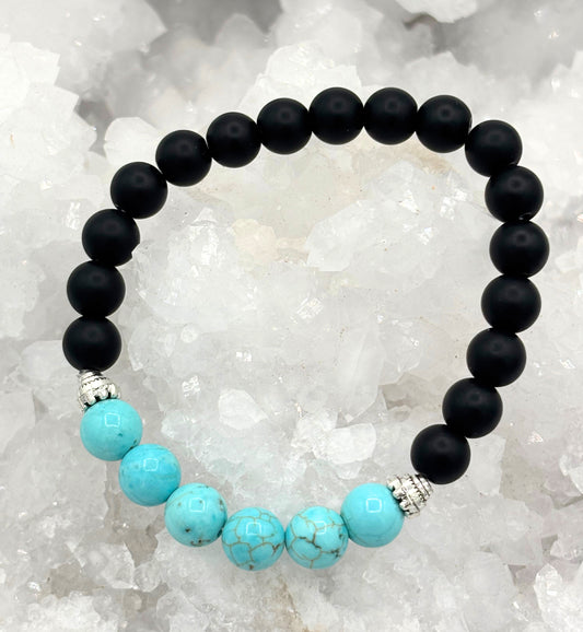 Crystal Bracelet - Turquoise & Black Obsidian